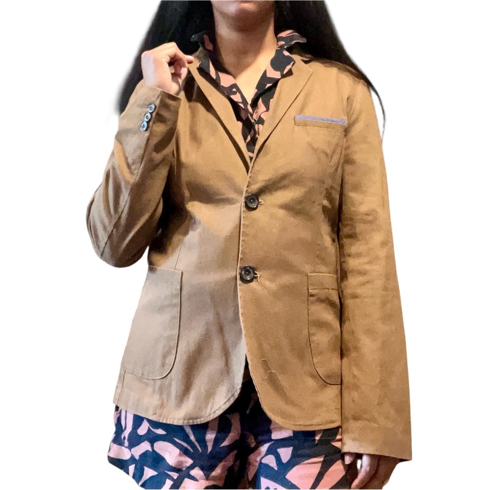 Wall Street Collection Corte Moderno‎ Modern Fit Brown Cotton 2 Button Blazer 6